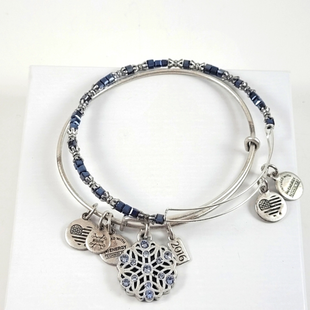 Alex and Ani Snowflake and Blue Beads Bangle Bracelets - Picture 1 of 6